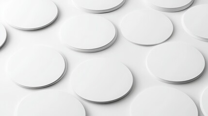 Realistic white round stickers with curved corners, ideal for mockups