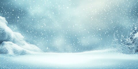 A gentle snowfall blankets the ground, transforming the landscape into a winter wonderland. Frosty branches glisten under the soft light, evoking a sense of peace