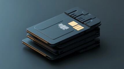 SIM card stack with an eject pin, isolated in realistic 3D. 