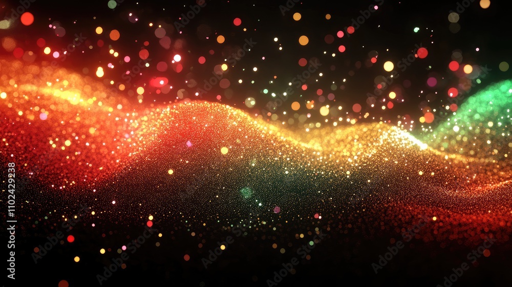 Poster shimmering waves of vibrant colors flow gracefully against a dark background, creating an enchanting