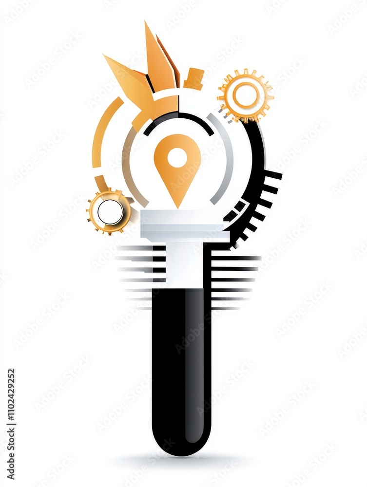 Poster innovative abstract symbol representing exploration and discovery with geometric elements