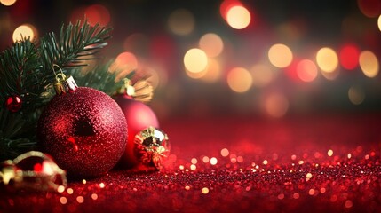 Sparkling red Christmas background with festive glitter effects.