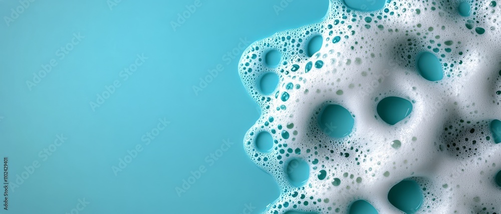Poster soft foam with bubbles creates a visually striking texture against a blue backdrop
