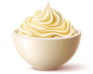 Fresh Creamy Delight: Bowl of Sour Yogurt on a Crisp White Background