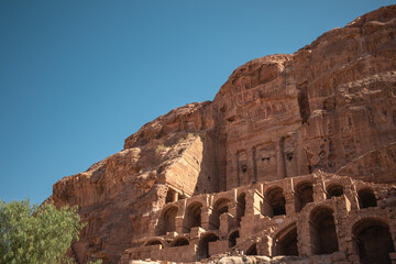 The Urn Nabataean Tomb in Petra. The Sandstone Rock Facade in Jordan. Beautiful Historical Landmark in the Middle East.
