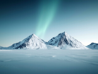 Aurora Borealis Illuminating Snowy Arctic Peaks at Night
