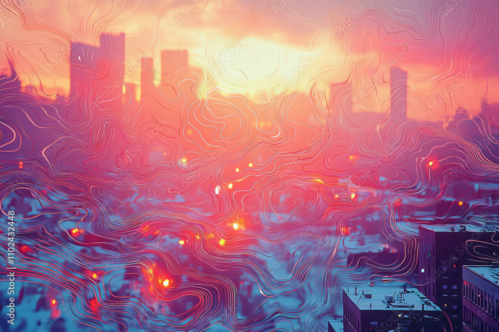Poster an abstract fluid gradient artwork featuring soft, flowing lines in vibrant pastel colors.