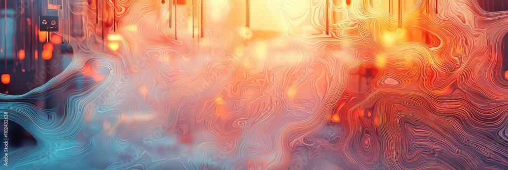 Poster an abstract fluid gradient artwork featuring soft, flowing lines in vibrant pastel colors.