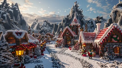 Charming Christmas village in a snowy mountain valley.