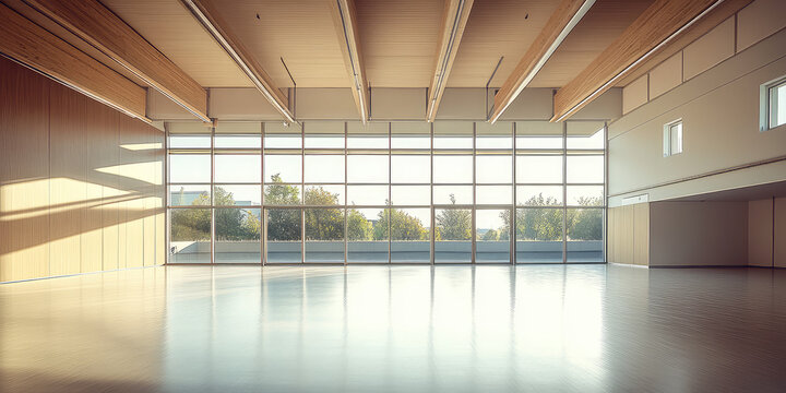 Empty interior of indoor ballet studio. Background of ballet studio room with copy space - Powered by Adobe