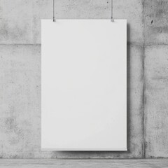Minimalist White Poster Hanging on Textured Concrete Wall - Blank Template for Signs or Clip Designs