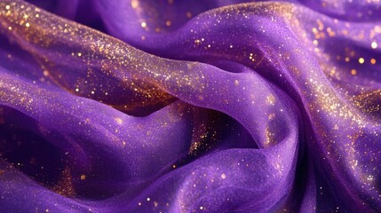 Shimmering Lilac Fabric with Golden Sparkly Glitter Threads: A Textured Background for Fashion Inspiration