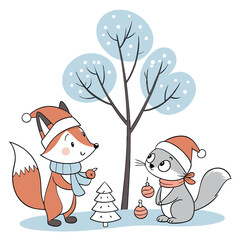 Woodland Cheer Winter Animals Celebrating Around a Festive Tree
