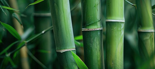Fototapeta premium Vibrant Green Bamboo Stems and Leaves with Natural Patterns for Organic Design