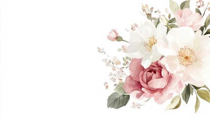 Naklejka premium Stunning Arrangement of Floral Luxury: Elegant Bouquet of Pink Roses on a Pristine White Canvas