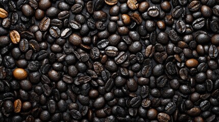 Close-up of coffee beans scattered on a rugged surface with rich textures