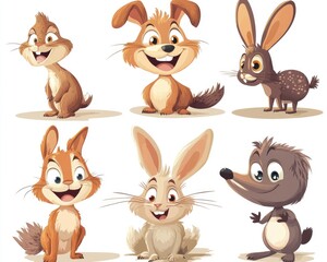 Fototapeta premium Comical Animal Collection: Adorable Wild Creatures in Quirky Cartoon Style