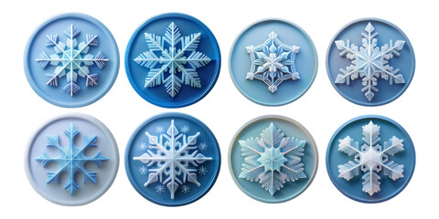 Beautiful Snowflake Designs on Circular Backgrounds, isolated on transparent background