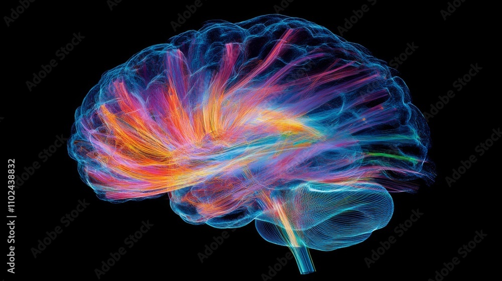 Poster colorful abstract visualization of human brain activity and function
