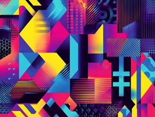 Abstract geometric patterns with bright neon accents