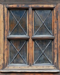 Rustic Vintage Sash Window Pane with Brown Frame and Glazing against a Timeless Background