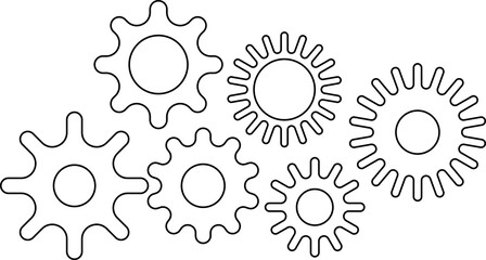 Gears icon set. Connected cogs, cogwheel gears illustration