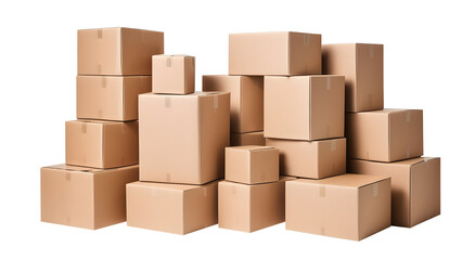 Fototapeta premium Cardboard boxes arranged neatly, isolated on a transparent or white background.