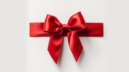 A red satin ribbon tied into a bow on a white background.