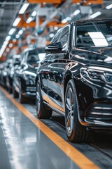 Obraz premium Luxury Sedan Production Line: High-Tech Precision in Automobile Manufacturing