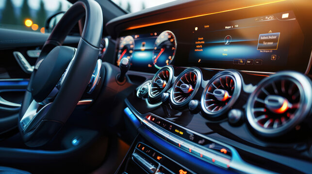 Modern Car Interior with Advanced Touchscreen Air Conditioning Control for Enhanced Comfort