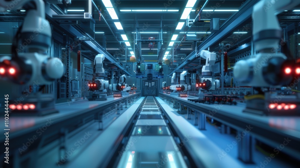 Poster high tech drone manufacturing plant with advanced robotics for efficient production and design