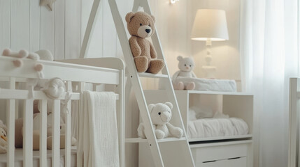 A wooden ladder, often rustic or minimalist in style, can be leaned against a wall to create an attractive, functional decor piece. The ladder might have soft, neutral tones to blend seamlessly into 