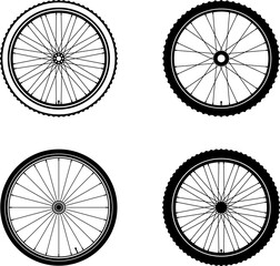 Fototapeta premium Bike Bicycle wheel vector icon. Bicycle wheel symbol. Bike rubber. Mountain tyre. Valve. Fitness cycle. Motor Bike.