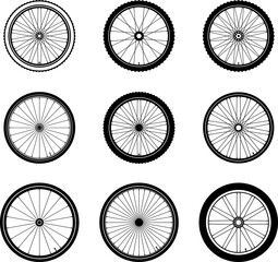 Bike Bicycle wheel vector icon. Bicycle wheel symbol. Bike rubber. Mountain tyre. Valve. Fitness cycle. Motor Bike.