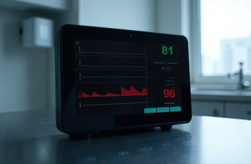High-tech health monitor in matte black on stainless surface.