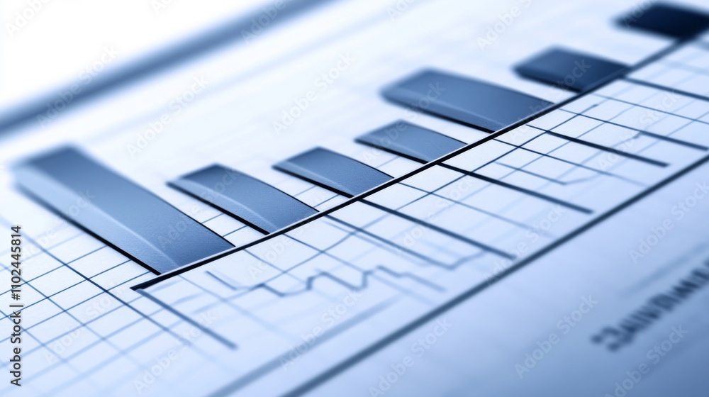 Poster financial data analysis with bar graph on blue background
