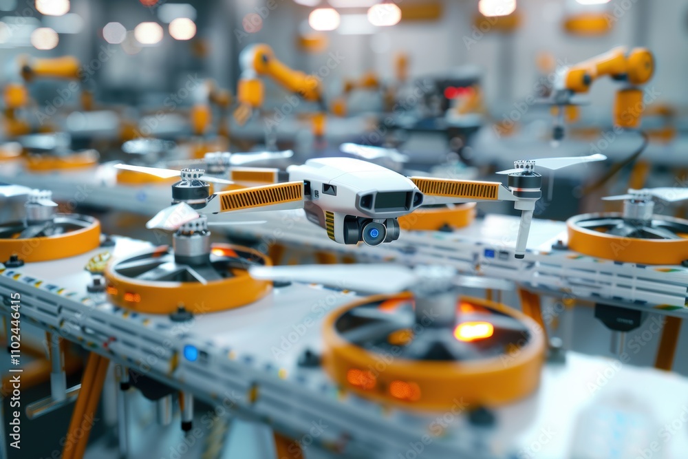 Poster cutting-edge drone assembly line showcasing robotics and advanced technology for industrial efficien
