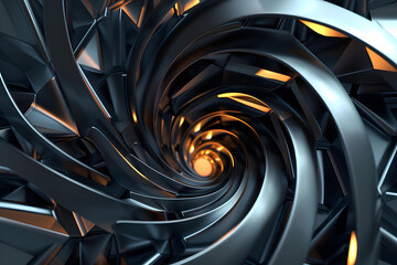 dynamic 3d render of abstract spirals: industrial texture and motion. generative ai