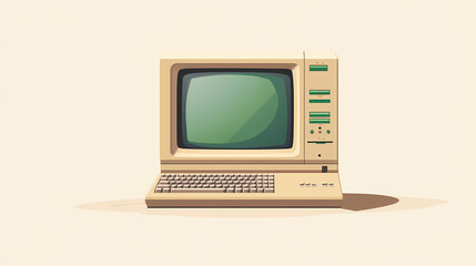 Retro beige computer with green text. Archaic. Illustration