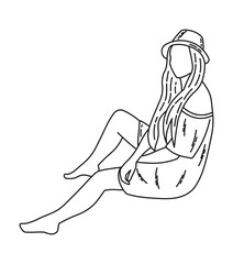 Girl in a hat, sitting, sunbathing, figure sketch