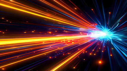 Naklejka premium A vibrant and dynamic composition of colorful neon light streaks forming abstract patterns, evoking energy and movement in a futuristic style