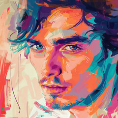Impressionist portrait with soft brushstrokes and light effects, flat portrait, vector illustration.
