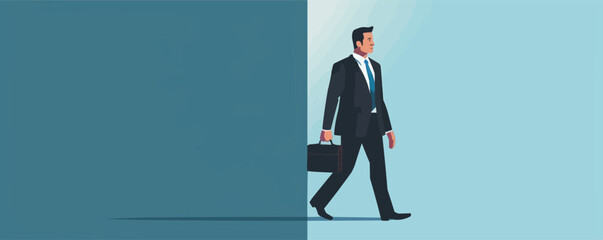Fototapeta premium Man in a suit with a briefcase, flat portrait, vector illustration.