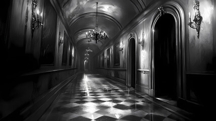 Fototapeta premium Haunting hallway of aristocratic mystery. Archaic. Illustration