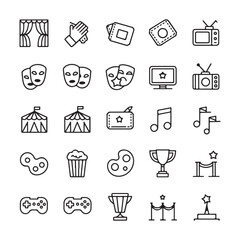 Minimalistic Entertainment and Leisure Icons: Modern Line Art Collection for Arts, Media, and Events