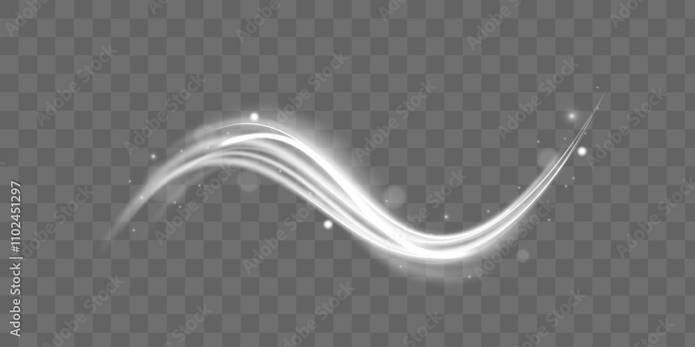 Aufkleber wavy glowing white line of speed. magic light trail of glittering comet tail. luminous neon shape wa