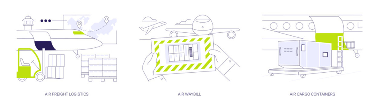 Worldwide shipping by plane abstract concept vector illustrations.