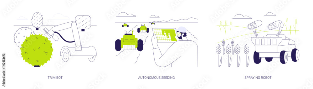 Poster use of robots in agriculture abstract concept vector illustrations.