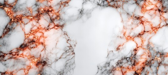 Elegant White Marble Texture With Rose Gold Veins, Panoramic Marbling Design For Background