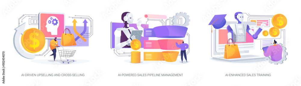 Poster artificial intelligence in sales abstract concept vector illustrations.